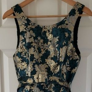 Chanler Henry Women's S Dress Green Gold Jacquard